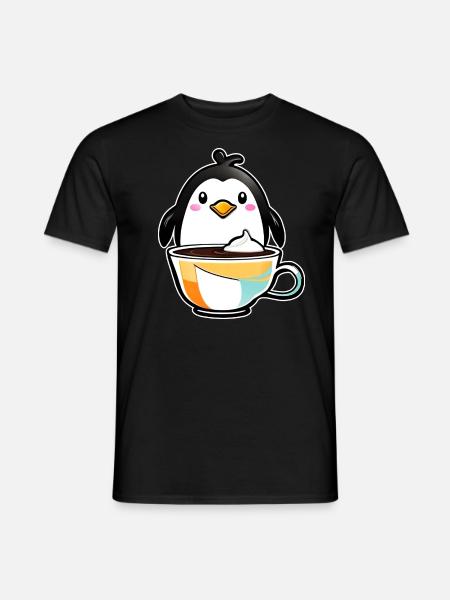 Cute Penguin with Coffee IV - Men's T-Shirt - black