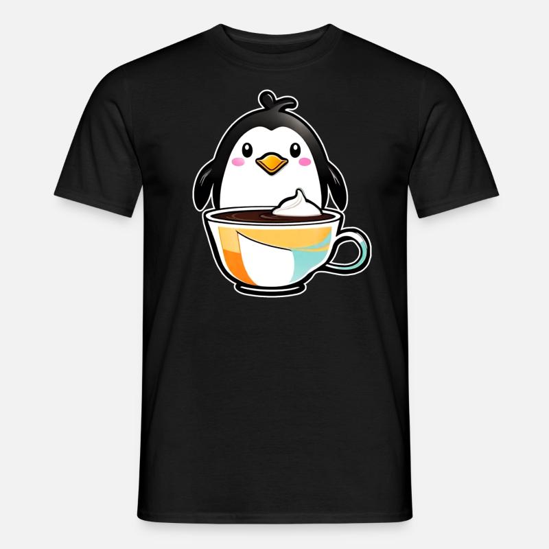 Niedlicher Pinguin mit Kaffee IV - Männer T-Shirt - Schwarz