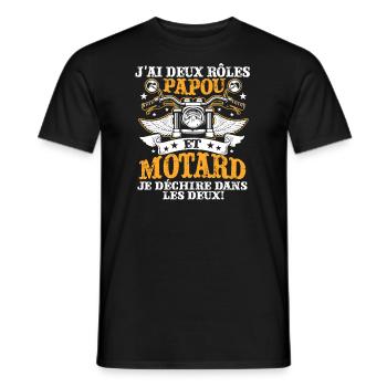 J'ai Deux Roles Papou Et Motard Je Dechire Dans - T-shirt homme - noir - Devant - AI Model Male 178 light (178cm)
