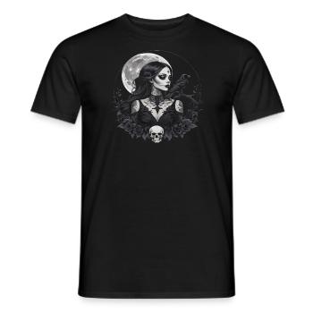 Gothic Mädchen mit Raben und Totenkopf - Männer T-Shirt - Schwarz - Vorne - AI Model Male 178 light (178cm)