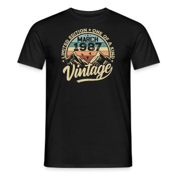 March 1987 Birthday - Born March 1987 - Men's T-Shirt - black - Front - AI Model Male 178 light (178cm)