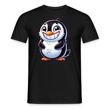 mignon pingouin dessin animé sourire rire joie - T-shirt homme - noir - Devant - AI Model Male 178 light (178cm)