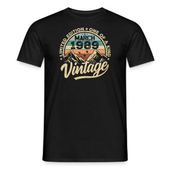 March 1989 Birthday - Vintage March 1989 - Men's T-Shirt - black - Front - AI Model Male 178 light (178cm)
