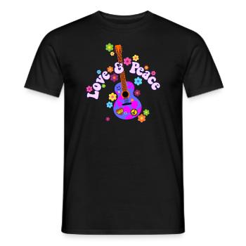 Retro Flower Power Guitar - Love And Peace 1 - Men's T-Shirt - black - Front - AI Model Male 178 light (178cm)
