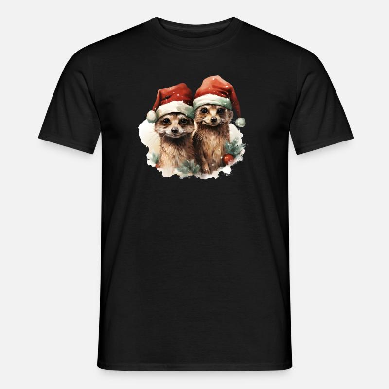 Erdmännchen mit Weihnachtsmütze - Männer T-Shirt - Schwarz