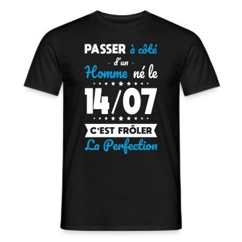 Anniversaire - Né le 14 Juillet Frôler perfection - T-shirt homme - noir - Devant - AI Model Male 178 light (178cm)