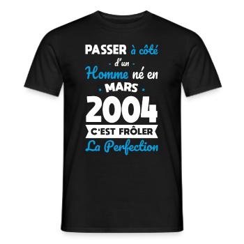 Anniversaire 20 ans - Né en Mars 2004 - T-shirt homme - noir - Devant - AI Model Male 178 light (178cm)