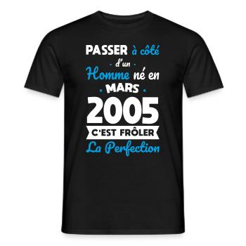Anniversaire 20 ans - Né en Mars 2005 - T-shirt homme - noir - Devant - AI Model Male 178 light (178cm)