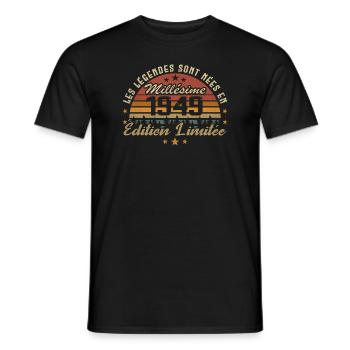Millésime 1949 Cadeau 75e Anniversaire 75 ans - T-shirt homme - noir - Devant - AI Model Male 178 light (178cm)