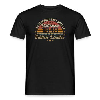 Millésime 1948 Cadeau 76e Anniversaire 76 ans - T-shirt homme - noir - Devant - AI Model Male 178 light (178cm)