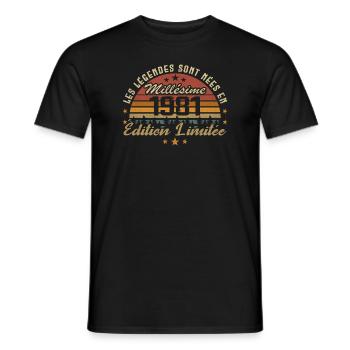 Millésime 1981 Cadeau 43e Anniversaire 43 ans - T-shirt homme - noir - Devant - AI Model Male 178 light (178cm)