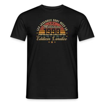 Millésime 1998 Cadeau 26e Anniversaire 26 ans - T-shirt homme - noir - Devant - AI Model Male 178 light (178cm)