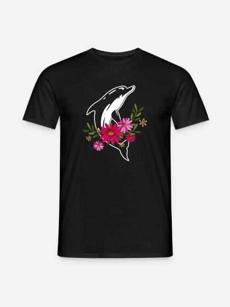 Dolphin With Flowers - Men's T-Shirt - black