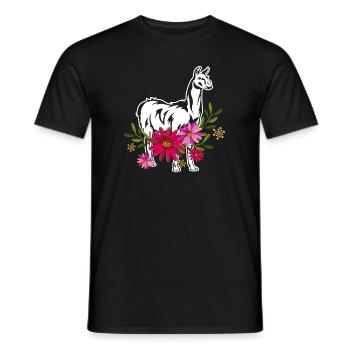 Llama With Flowers - Men's T-Shirt - black - Front - AI Model Male 178 light (178cm)