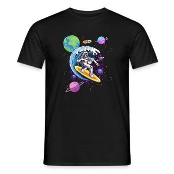 Galaxy Waves Surfing Space Surfer Astronaut - Men's T-Shirt - black - Front - AI Model Male 178 light (178cm)