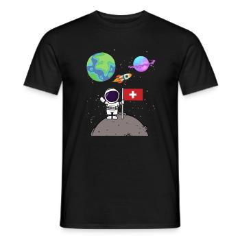 Mondlandung Planet Schweiz Flagge Astronaut - Männer T-Shirt - Schwarz - Vorne - AI Model Male 178 light (178cm)