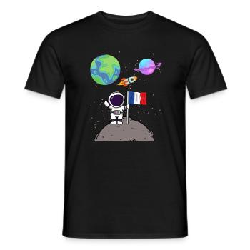 Mondlandung Planet Frankreich Flagge Astronaut - Männer T-Shirt - Schwarz - Vorne - AI Model Male 178 light (178cm)