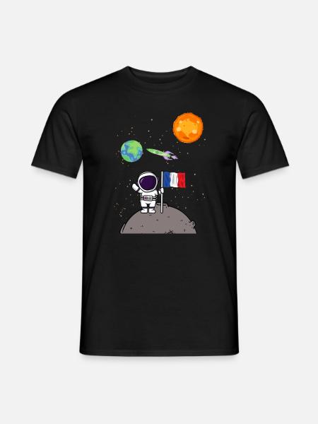 Planète France Flag Astronaute d’atterrissage sur la Lune - T-shirt homme - noir