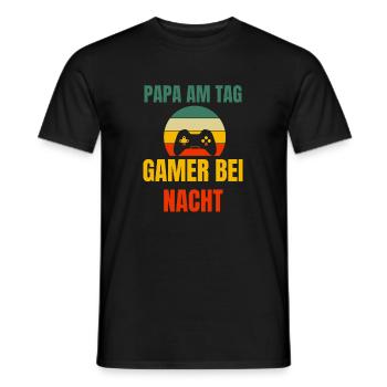 Papa Am Tag Gamer Bei Nacht Vatertag Retro Gaming - Männer T-Shirt - Schwarz - Vorne - AI Model Male 178 light (178cm)