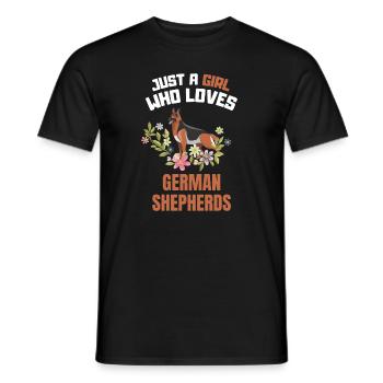 Flowers Dogs German Shepherd Girl - Men's T-Shirt - black - Front - AI Model Male 178 light (178cm)