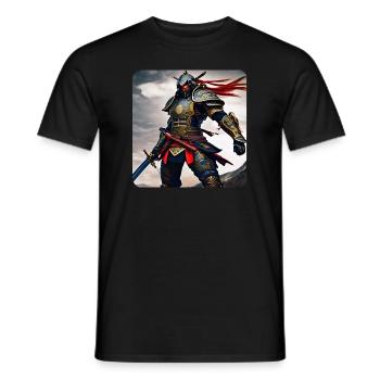 Stolzer Cyborg Samurai mit Tattoo Japan Asia Ninja - Männer T-Shirt - Schwarz - Vorne - AI Model Male 178 light (178cm)