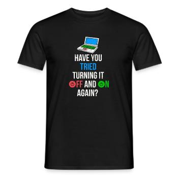 Have you tried turning it off/on? Funny - Men's T-Shirt - black - Front - AI Model Male 178 light (178cm)