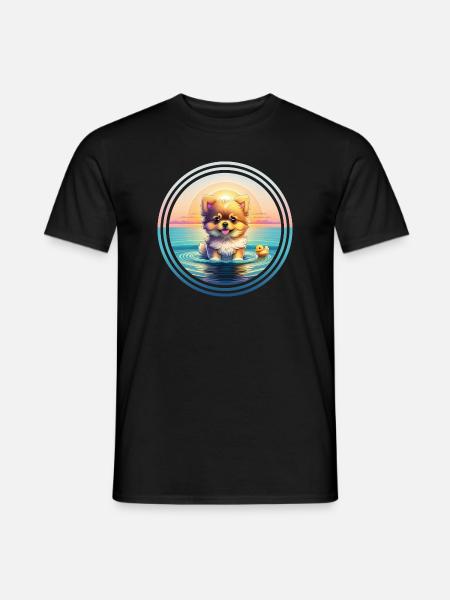 Chiot Poméranie - en vacances - T-shirt homme - noir