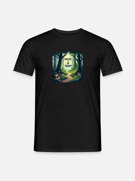 Nature is my Therapy - Meditation im Wald - Männer T-Shirt - Schwarz