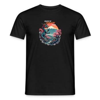 Japanischer Drache am Mount Fuji mit Kirschblüten - Männer T-Shirt - Schwarz - Vorne - AI Model Male 178 light (178cm)