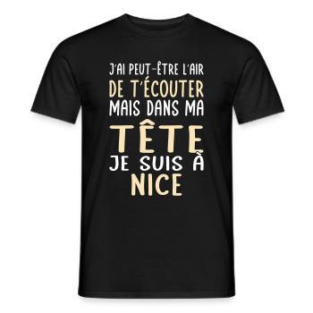 Dans ma tête je suis à Nice - Cadeau humour - T-shirt homme - noir - Devant - AI Model Male 178 light (178cm)