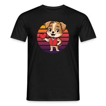 Hund mit Herz - Retro Vintage Sunset - Männer T-Shirt - Schwarz - Vorne - AI Model Male 178 light (178cm)