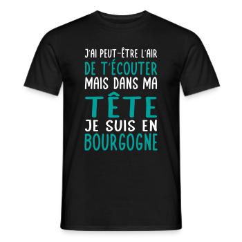 Dans ma tête je suis en Bourgogne - Cadeau humour - T-shirt homme - noir - Devant - AI Model Male 178 light (178cm)