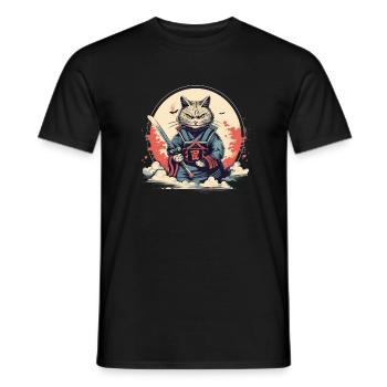 Japanische Katze Samurai Style für Katzen Fans - Männer T-Shirt - Schwarz - Vorne - AI Model Male 178 light (178cm)