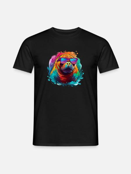 Walross mit Sonnenbrille - Männer T-Shirt - Schwarz
