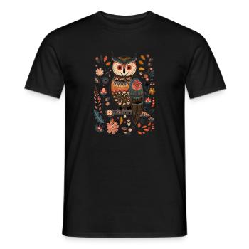 Niedliche Eule Vogel Federn Blumen Muster - Männer T-Shirt - Schwarz - Vorne - AI Model Male 178 light (178cm)