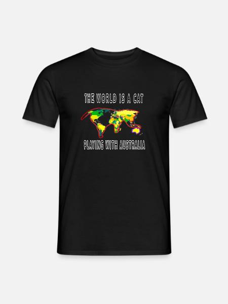 Die Welt ist eine Katze, die mit Australien spielt - Männer T-Shirt - Schwarz