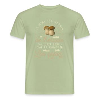 Cèpe Champignon Cueillette Cèpes Champignons - T-shirt homme - vert sauge - Devant - AI Model Male 178 light (178cm)