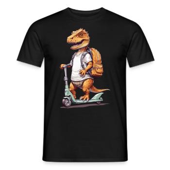 T-Rex Schüler auf Roller Schulanfang Dino Design - Männer T-Shirt - Schwarz - Vorne - AI Model Male 178 light (178cm)