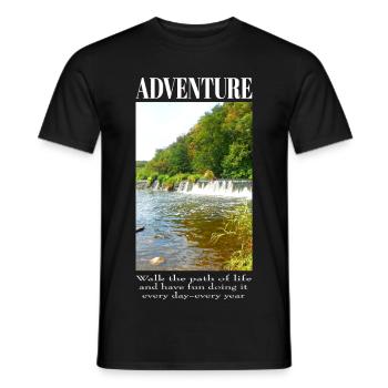 Adventure Nature River Landscape with Waterfall - Men's T-Shirt - black - Front - AI Model Male 178 light (178cm)