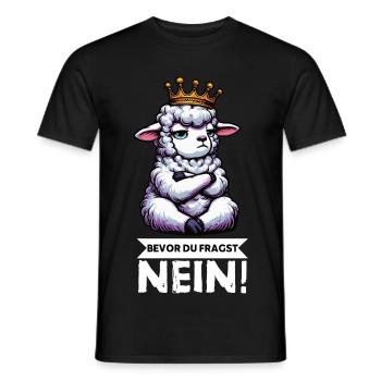 Before you ask: sheep, sheep, shepherd, sheep farmer - Men's T-Shirt - black - Front - AI Model Male 178 light (178cm)