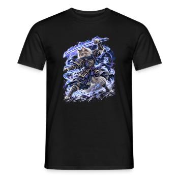 Samurai Cat Stormblade – Epische Blitz Katze - Männer T-Shirt - Schwarz - Vorne - AI Model Male 178 light (178cm)