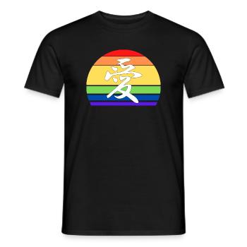 Gay Pride Love in Kanji and Chinese Rainbow Flag - Men's T-Shirt - black - Front - AI Model Male 178 light (178cm)