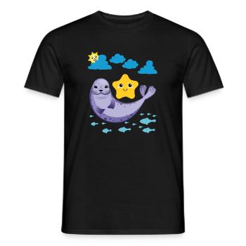 Petit phoque Poisson Soleil Étoile de mer - T-shirt homme - noir - Devant - AI Model Male 178 light (178cm)
