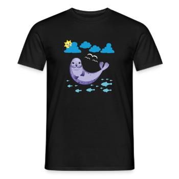 Petit phoque Poissons solaires et mouettes - T-shirt homme - noir - Devant - AI Model Male 178 light (178cm)