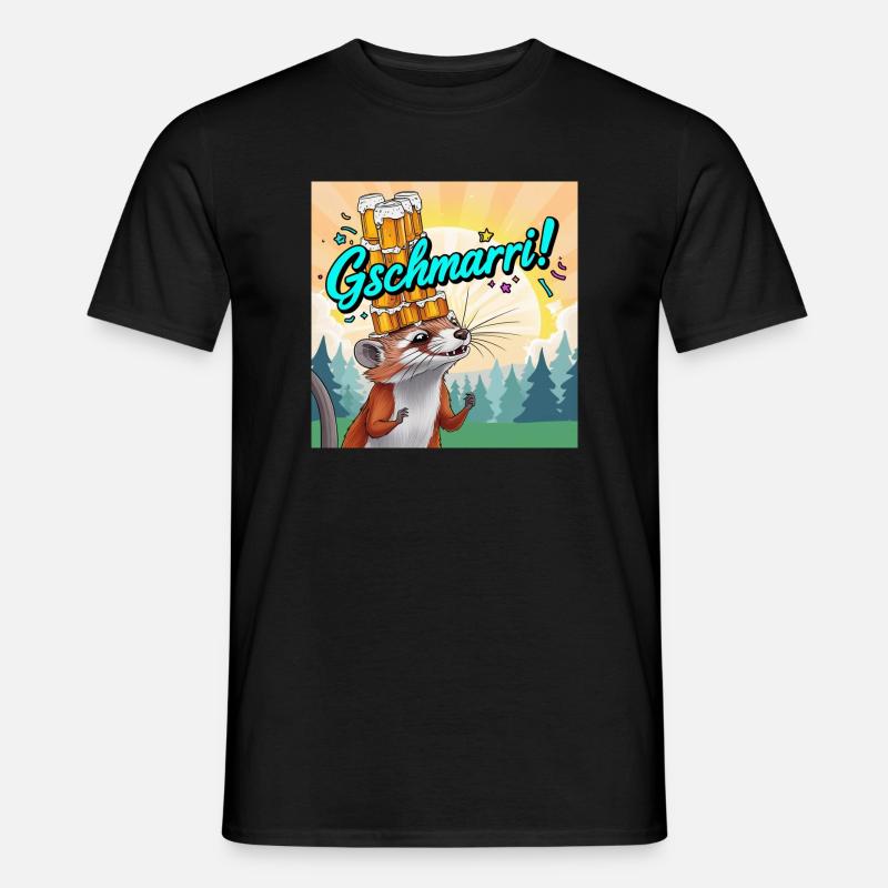Gschmarri ! Wiesel mit Bier - Männer T-Shirt - Schwarz
