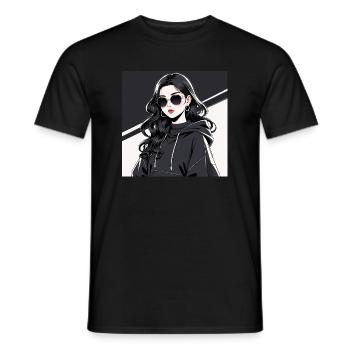 Femme Anime Rétro-Futuriste En Noir - T-shirt homme - noir - Devant - AI Model Male 178 light (178cm)