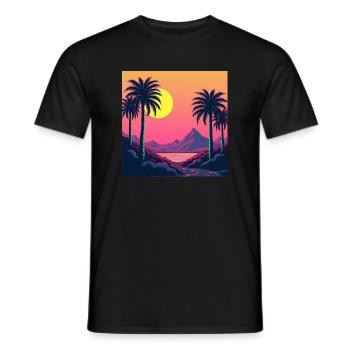 Lebendiger Retro-Sonnenuntergang im Stil der 80er Jahre - Männer T-Shirt - Schwarz - Vorne - AI Model Male 178 light (178cm)