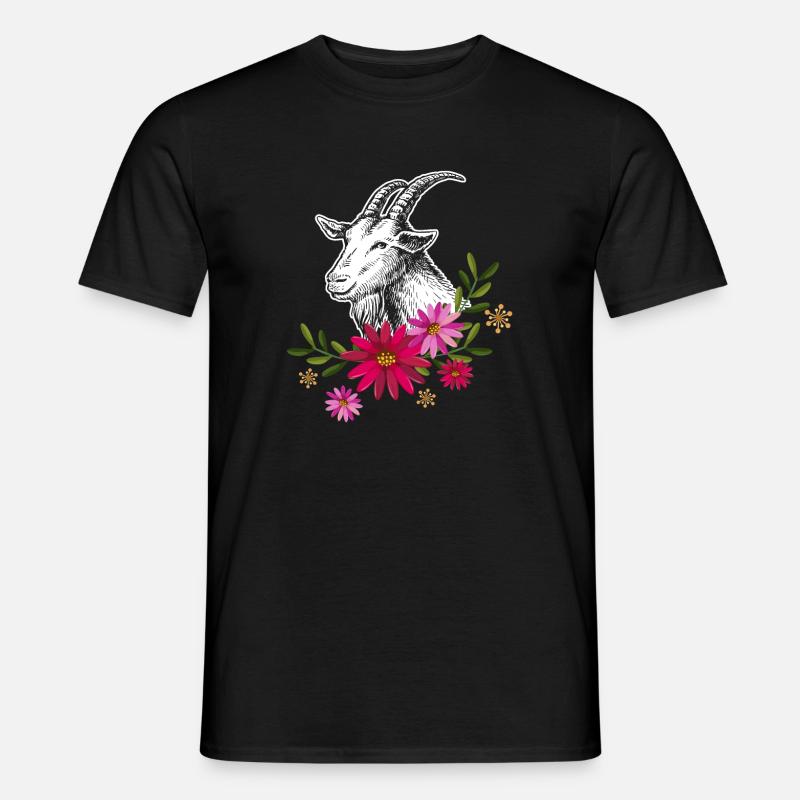 Ziege mit Blumen - Männer T-Shirt - Schwarz