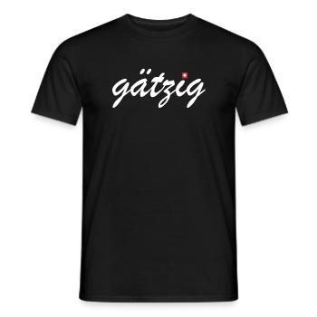 Gätzig | angefressen, Schweiz, Schweizerdeutsch - Männer T-Shirt - Schwarz - Vorne - AI Model Male 178 light (178cm)