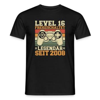 Niveau 16 Débloqué Légendaire depuis 2008 - T-shirt homme - noir - Devant - AI Model Male 178 light (178cm)